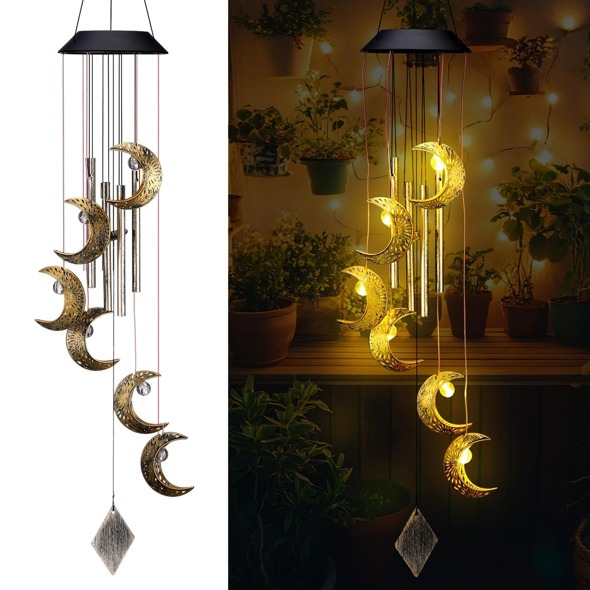 Colingmill Solar Wind Chimes for Outside,Sun Moon Star,Warm Lights