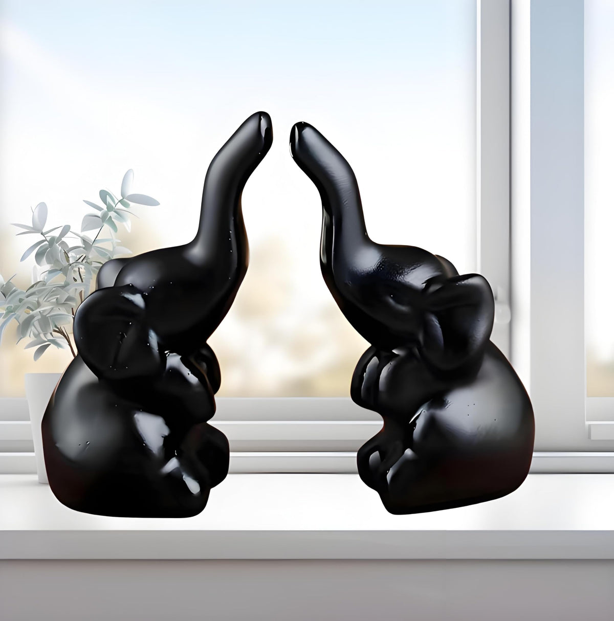 Elephant Statue Home Decor,Modern Style Figurines,Sculpture for Living Room Office Desktop Bookshelf,Ceramics Gold Elephant Ornaments for Mothers Day.Father's Day, Christmas-2PCS