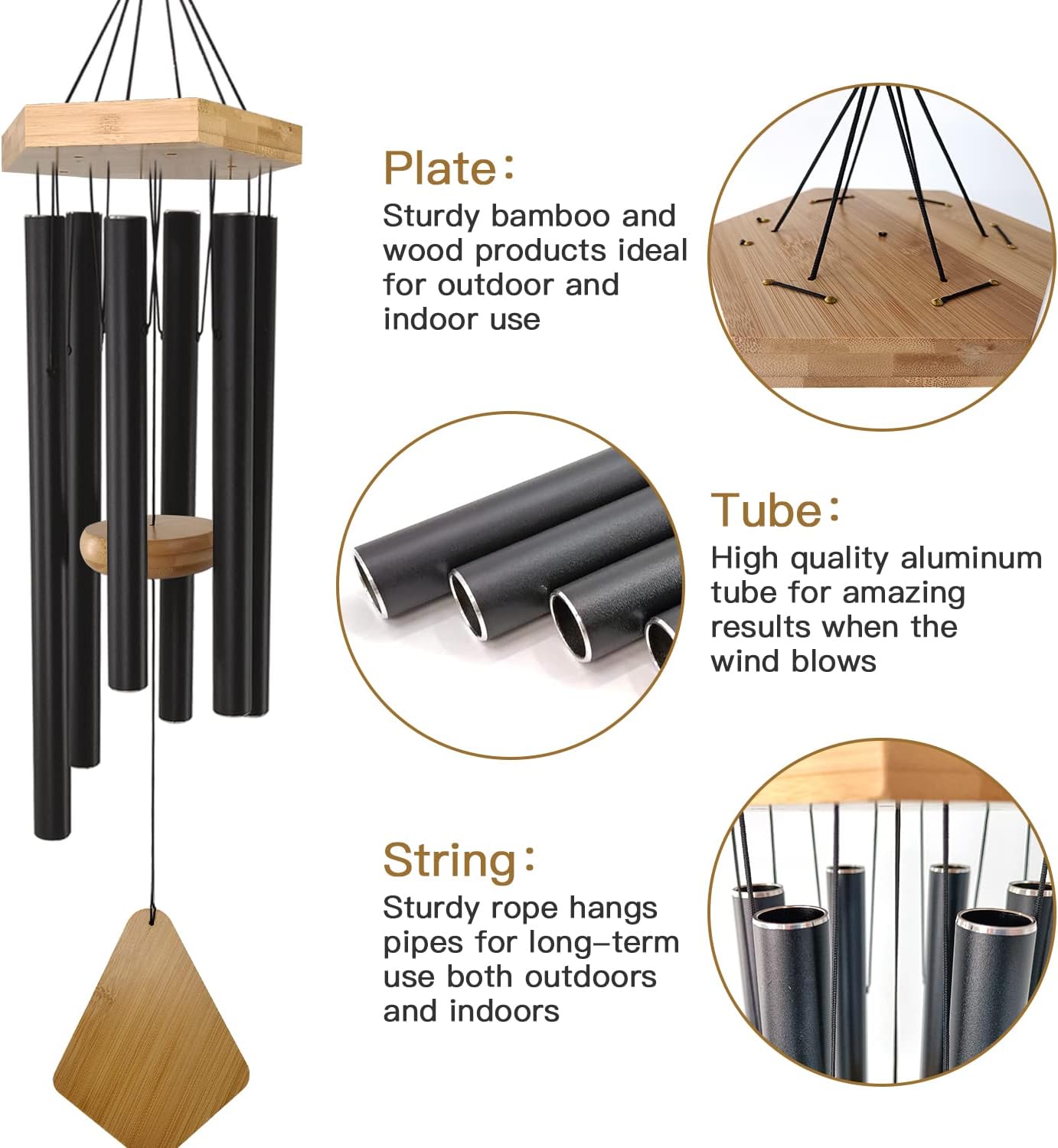 Memorial Wind Chimes 30 inch Black Deep Tone Sympathy Gift Patio Porch Home