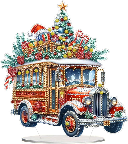 POETRYDRAW DIY Diamond Art Ornament Desktop Kit Christmas Car, Stand Up Acrylic Diamonds Painting Ornament for Adults, 5D Special Diamond Gem Craft Tabletop Placement Board Kit