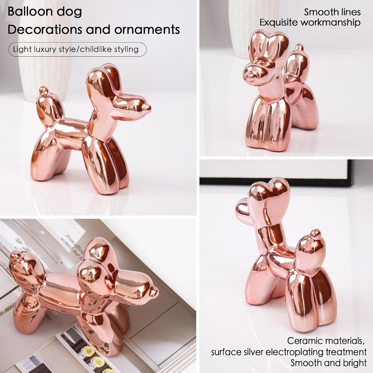 Notakia Cute Ceramics Pink Balloon Dog Statue Crafts Living Room Desktop Decorations,Handmade Modern Small Ceramic Animal Statue Ornament Home Decor Accents (Pink Balloon Dog)