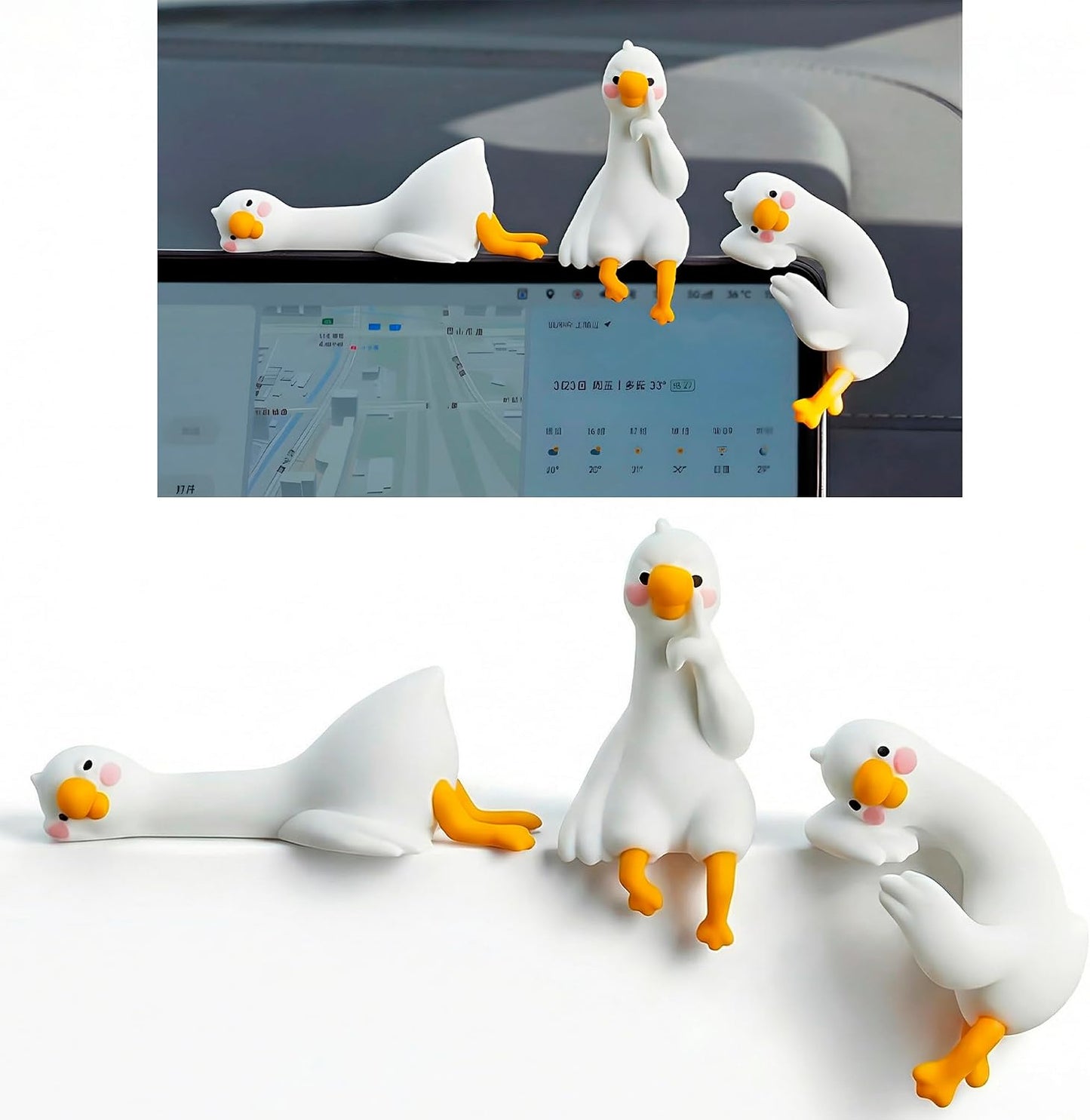3Pcs So Tired Lazy Duck Mini Desk Ornaments, Resin Goose Figurines for Computer Monitor & Car Dashboard Decor, Cute Office Accessories & Gifts, Funny Duck Statue for Home Vehicle Screen