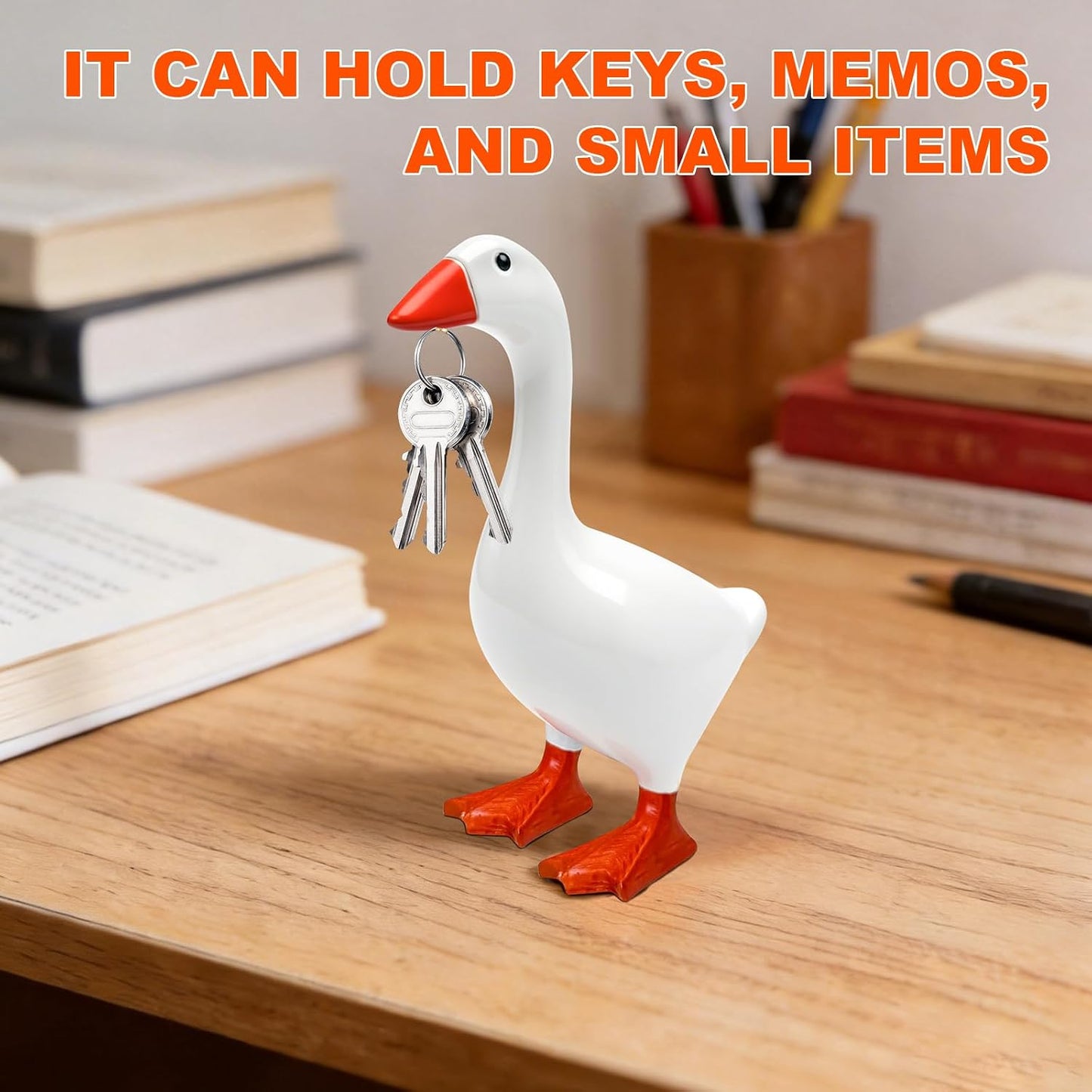 Desk Goose 7 Inches – Magnetic Goose Key Holder for Desktop, Cute Resin Goose Figurine with Strong Magnet Beak, Funny Animal Desk Ornament & Mini Desk Goose for Office & Home