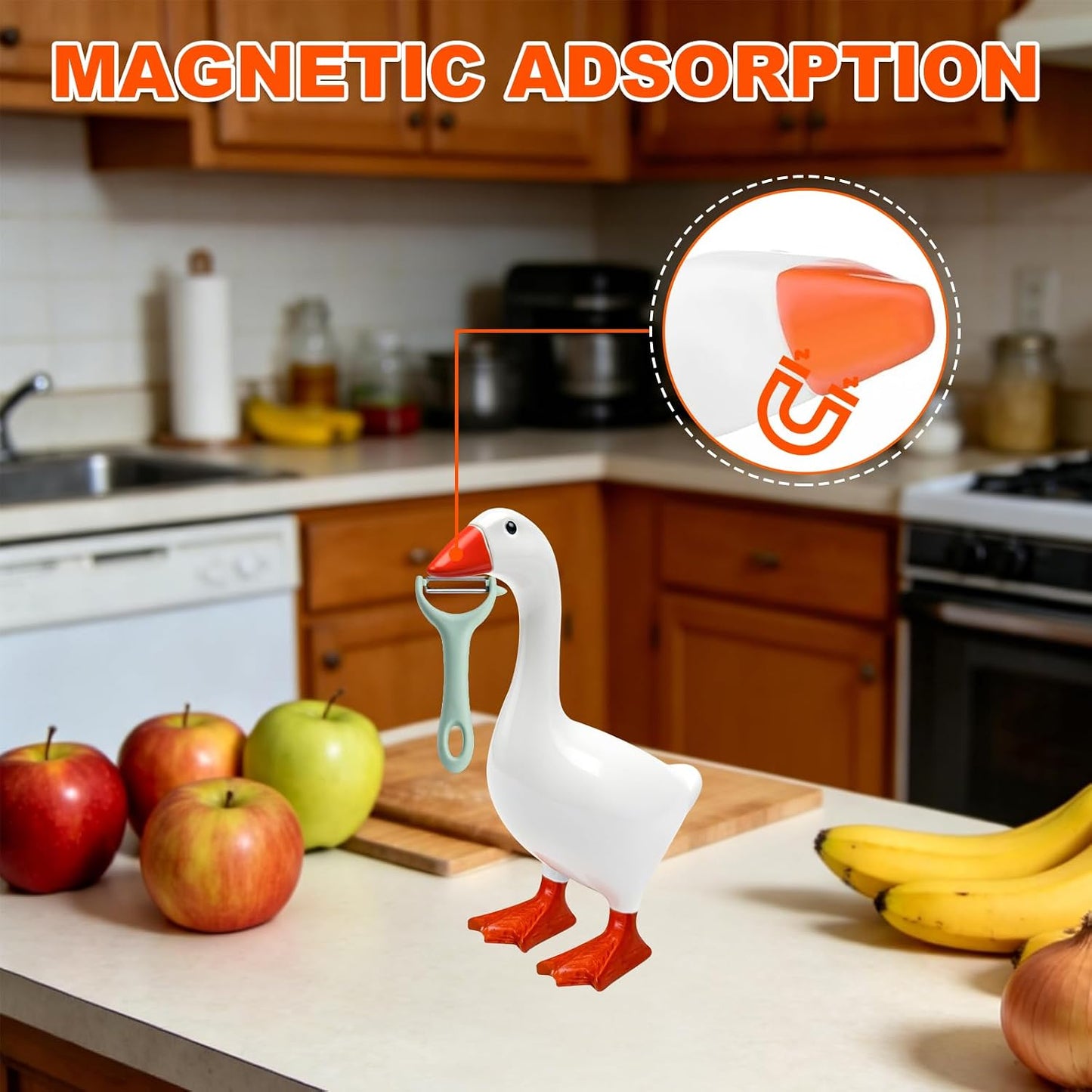 Desk Goose 7 Inches – Magnetic Goose Key Holder for Desktop, Cute Resin Goose Figurine with Strong Magnet Beak, Funny Animal Desk Ornament & Mini Desk Goose for Office & Home