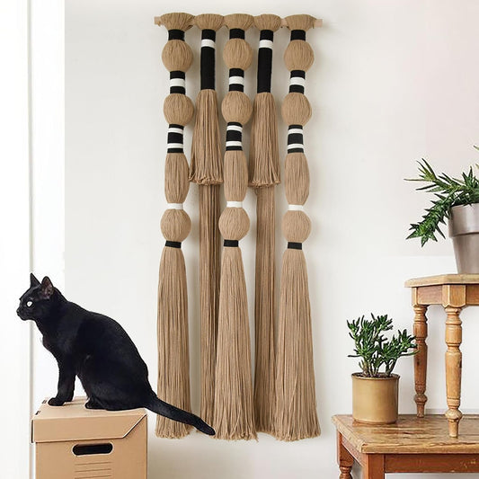 Macrame Wall Hanging Geometric Khaki Boho Fiber Craftsmanship 15.7"W*39"L