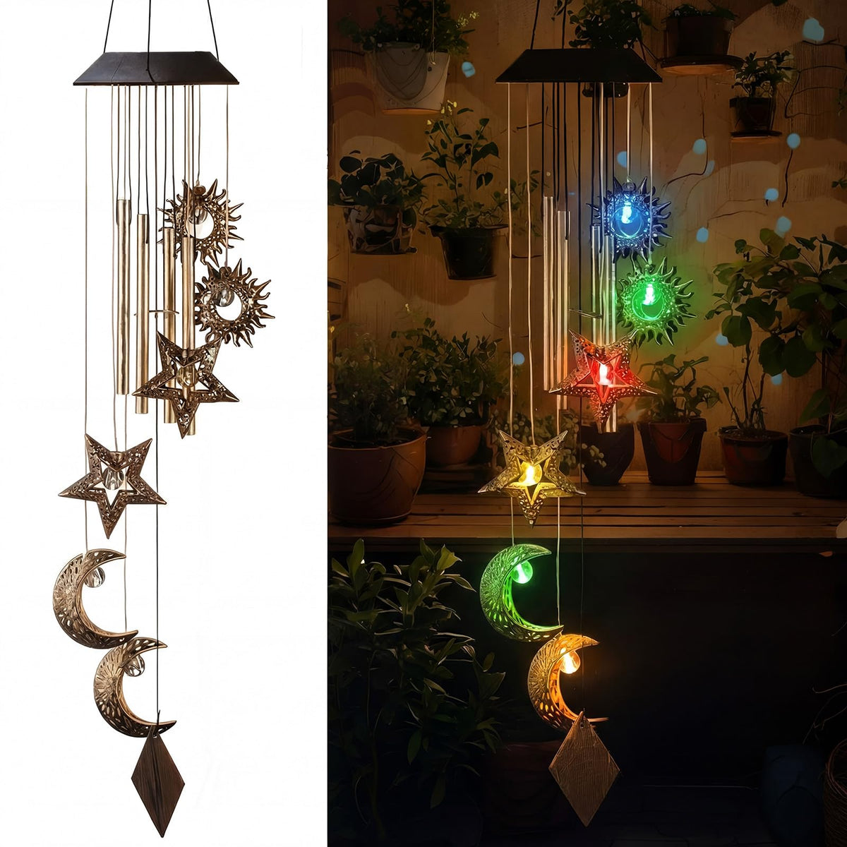 Colingmill Solar Wind Chimes for Outside,Sun Moon Star,Warm Lights