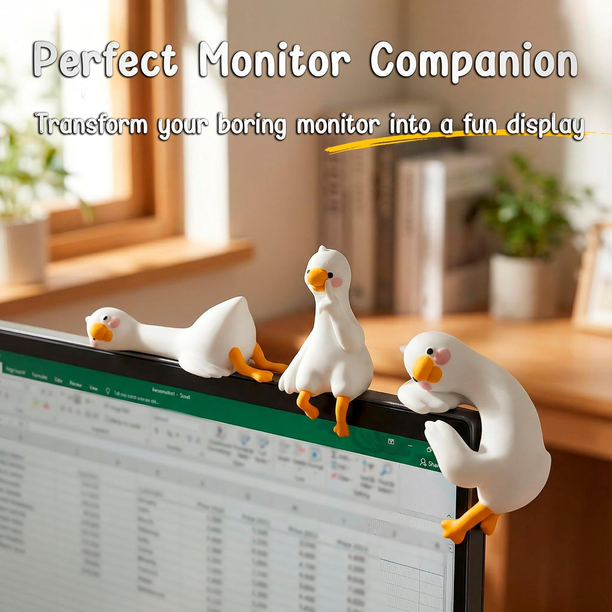 3Pcs So Tired Lazy Duck Mini Desk Ornaments, Resin Goose Figurines for Computer Monitor & Car Dashboard Decor, Cute Office Accessories & Gifts, Funny Duck Statue for Home Vehicle Screen