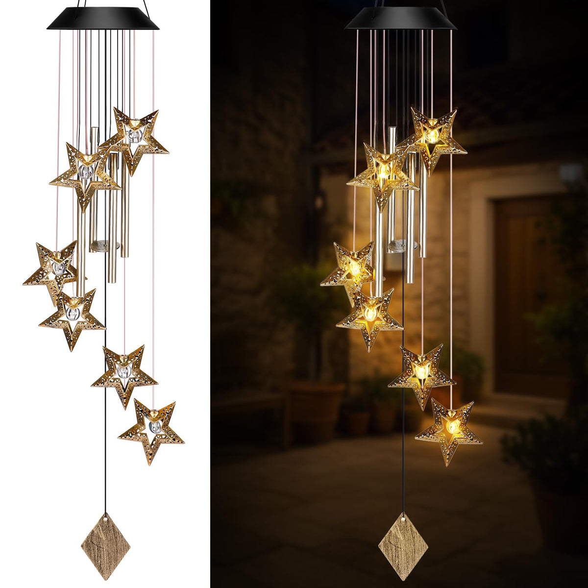 Colingmill Solar Wind Chimes for Outside,Sun Moon Star,Warm Lights