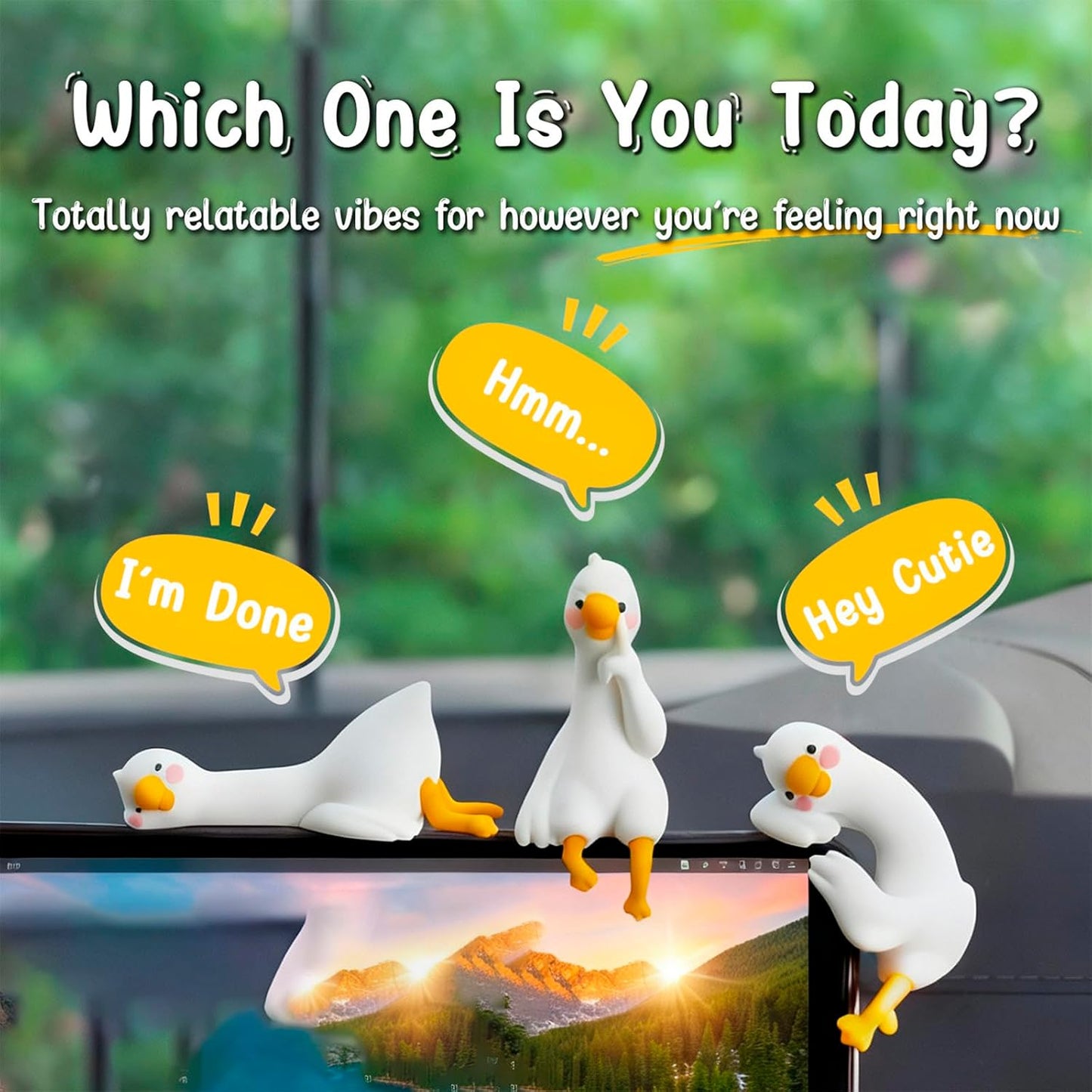 3Pcs So Tired Lazy Duck Mini Desk Ornaments, Resin Goose Figurines for Computer Monitor & Car Dashboard Decor, Cute Office Accessories & Gifts, Funny Duck Statue for Home Vehicle Screen