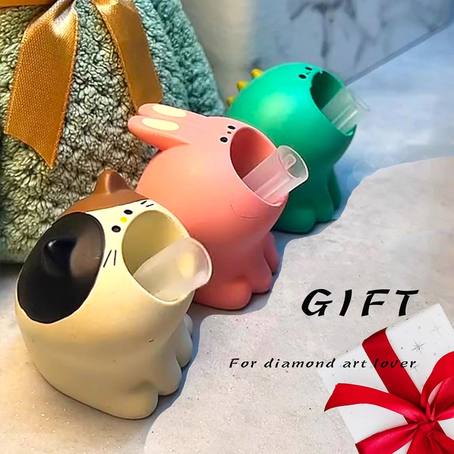LINFANG Diamond Art Tool Desktop Trash Can Ornament Cute Tool, Diamond Painting Accessories, Diamond Art Kit for Adults, Creative Mini Garbage Can, Small Storage | Ideal for Diamond Work (Cat)