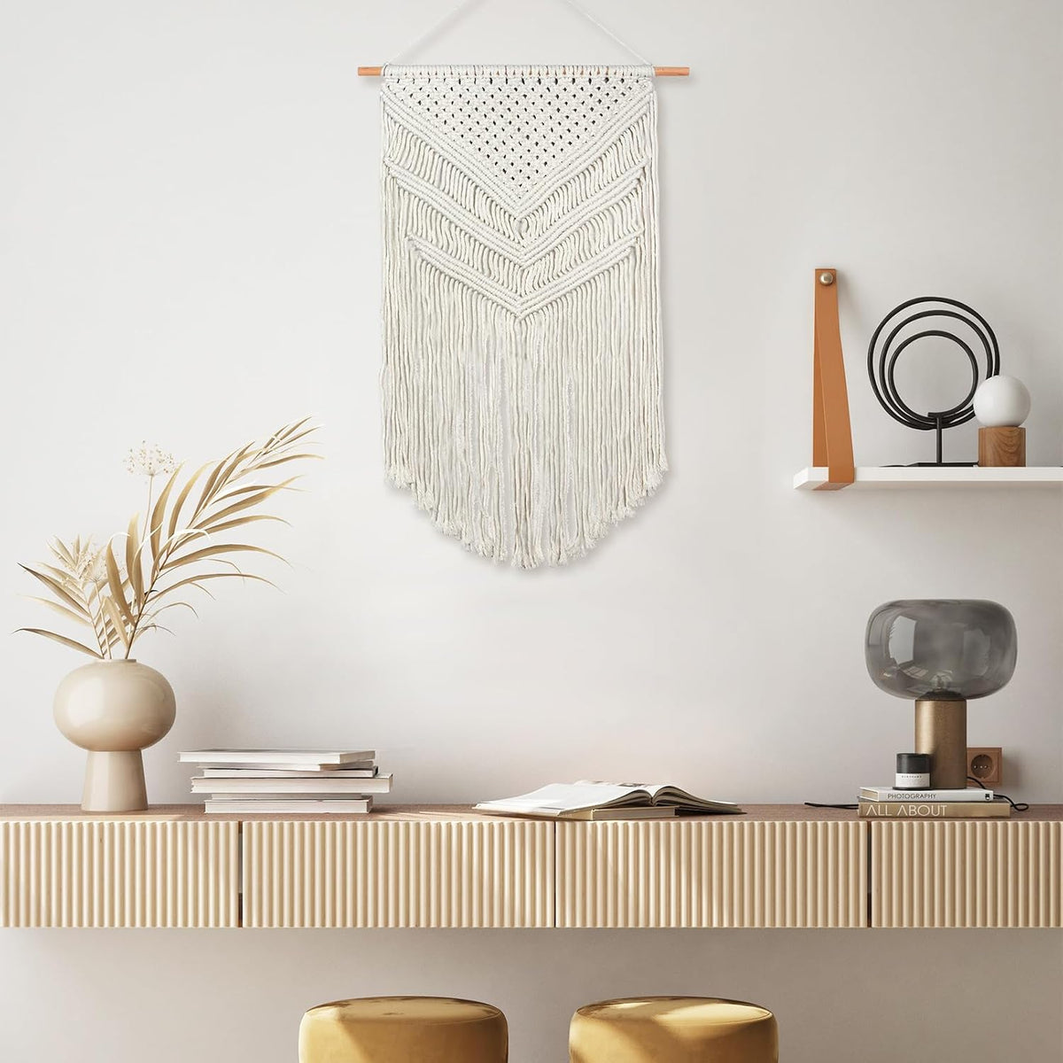JONKASIPA Macrame Woven Wall Hanging, Bohemian Tassel Decor