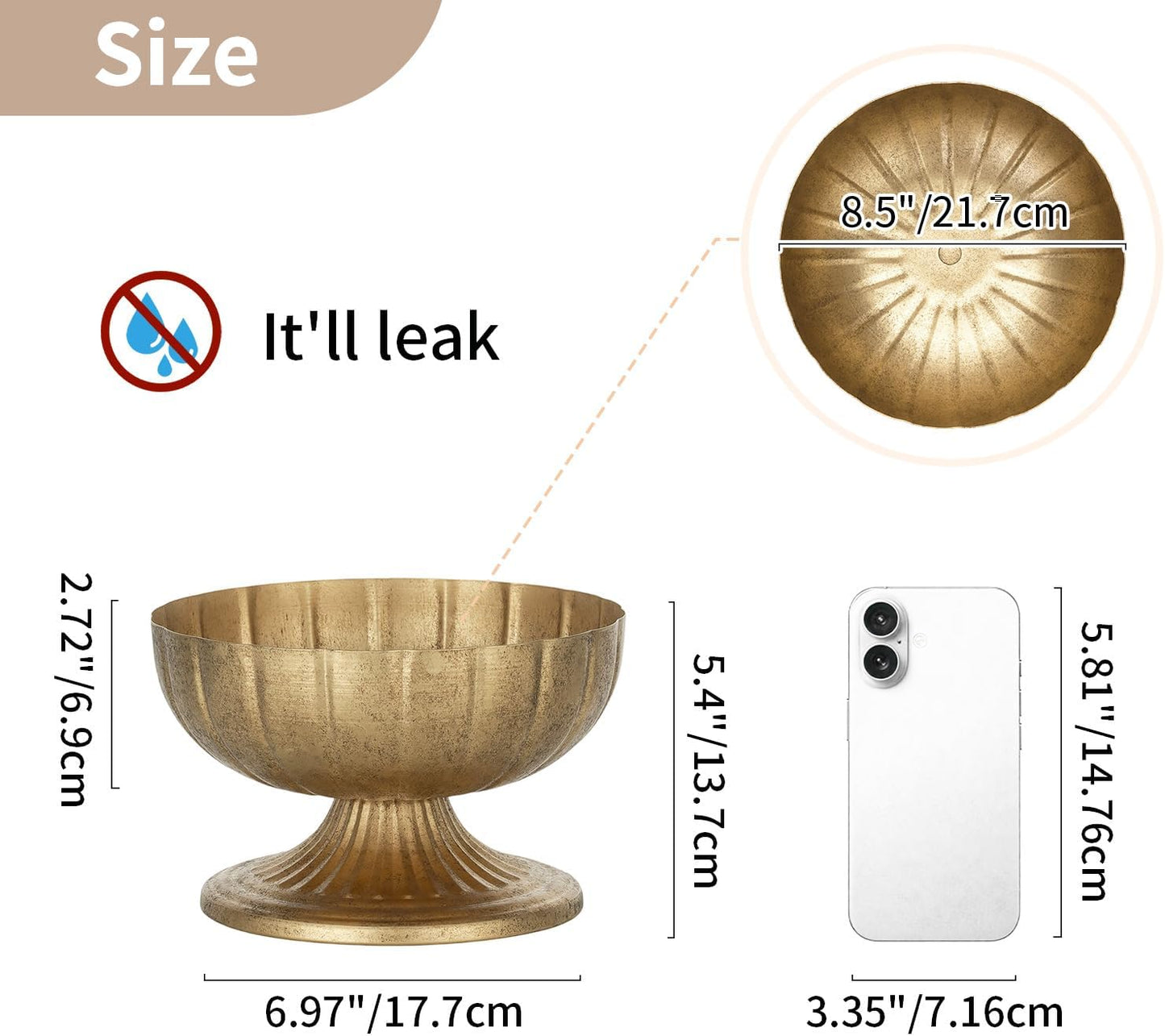NUPTIO Gold Compote Vase for Centerpiece, 8.5" Wide Opening, 10 Pcs