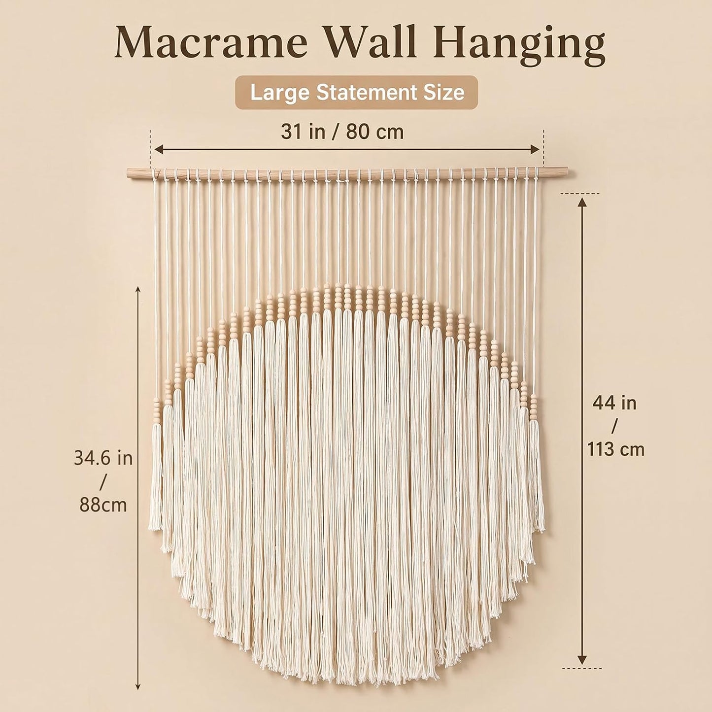 CrystalSylara Boho Macrame Wall Art Hanging Tapestry Decor, 31" Wx44 L