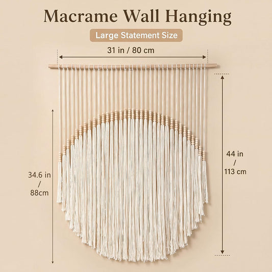 CrystalSylara Boho Macrame Wall Art Hanging Tapestry Decor, 31" Wx44 L