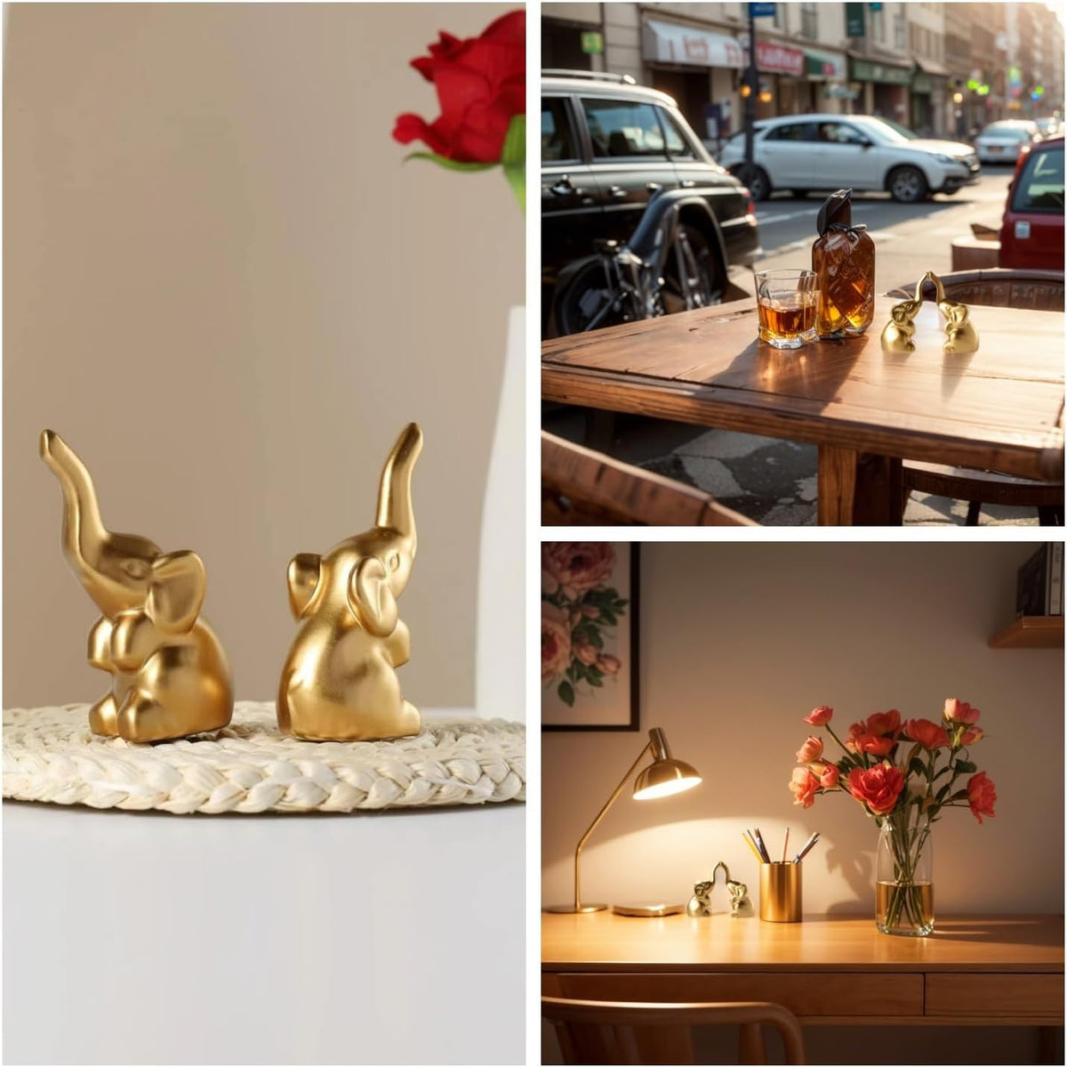 Elephant Statue Home Decor,Modern Style Figurines,Sculpture for Living Room Office Desktop Bookshelf,Ceramics Gold Elephant Ornaments for Mothers Day.Father's Day, Christmas-2PCS