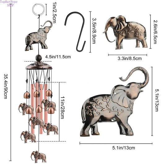 Handmade Bronze Lucky Elephant Wind Chimes - 35.4in Aluminum Tubes with Deep Melodic Sound, Garden Accessories for Outdoor Relaxation & Positivity Sympathy Memorial Decoration