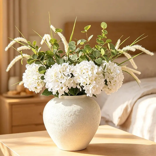 11 Inch Wide Textured Stone Look Metal Decorative Vase Large White Rustic Farmhouse Garden Vase for Table Centerpiece Home Decor