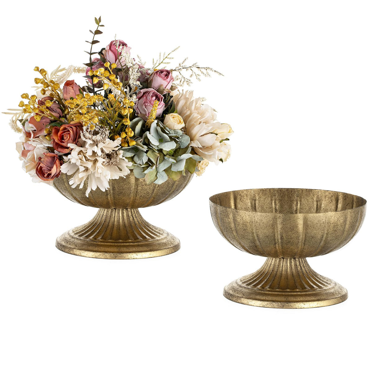 NUPTIO Gold Compote Vase for Centerpiece, 8.5" Wide Opening, 10 Pcs