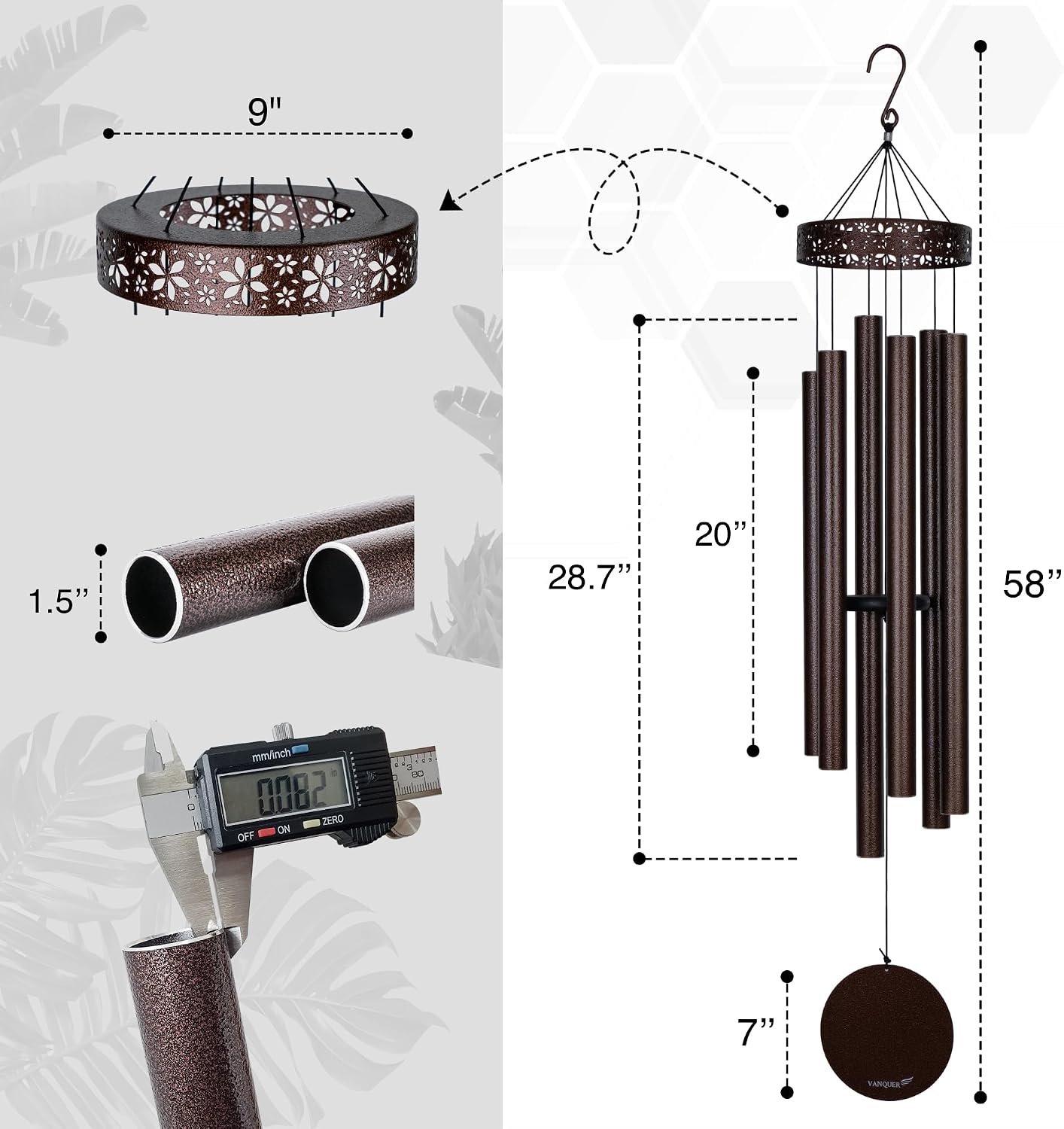 Extra Large Wind Chimes for Outside Deep Tone - 58'' Outdoor Clearance, Deep Tone Wind Chimes, Memorial Wind Chime, Sympathy Gift, Patio Yard, Home Décor, Bronze (58" Bronze)