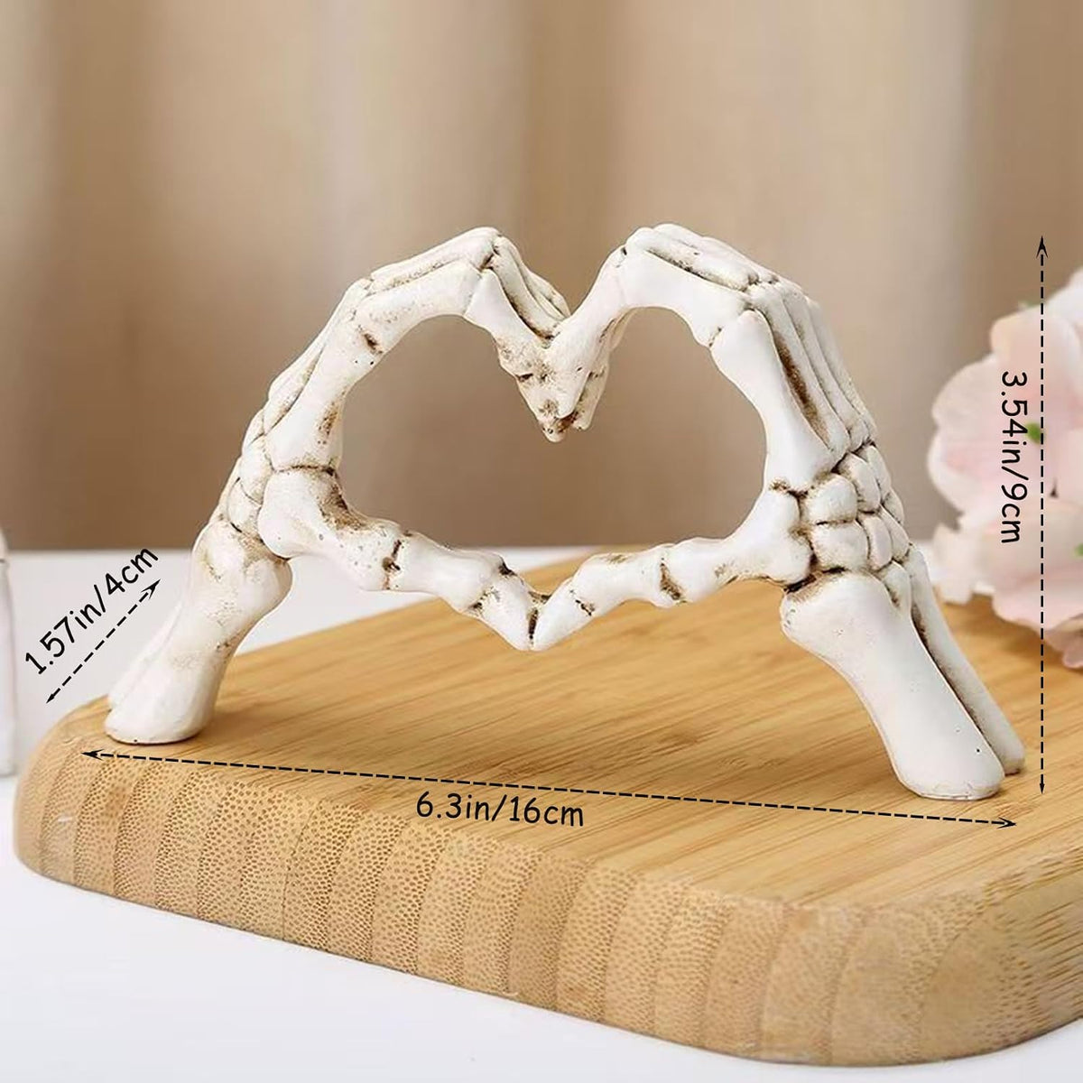 White Halloween Heart Hands Sculpture, Resin Abstract Skeleton Statue Love Ornaments, Heart Shape Finger Gesture Figurines for Shelf Home Desktop Decoration