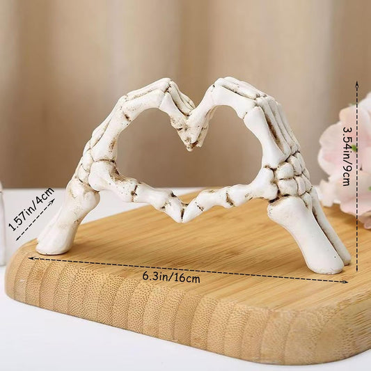 White Halloween Heart Hands Sculpture, Resin Abstract Skeleton Statue Love Ornaments, Heart Shape Finger Gesture Figurines for Shelf Home Desktop Decoration