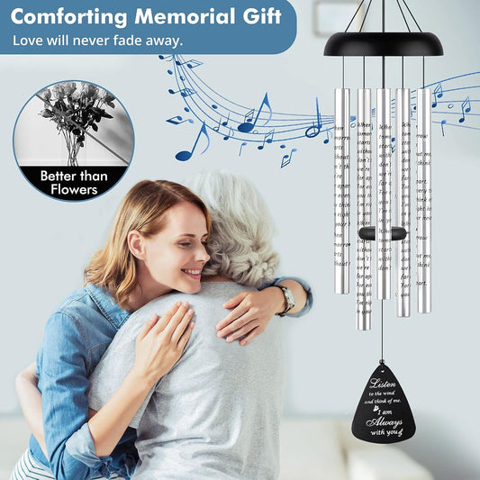 Fabuday 32'' Sympathy Wind Chimes Memorial Gift for Loss of Loved One Black