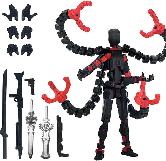 Assembly Completed T 3D Printed Dummy Robot 13 Action Figure Lucky Multi-Articular,Upgraded Tight Joints,Collectors Desktop Ornament Dynamic Modeling (Black Red, 7.2 Inch)