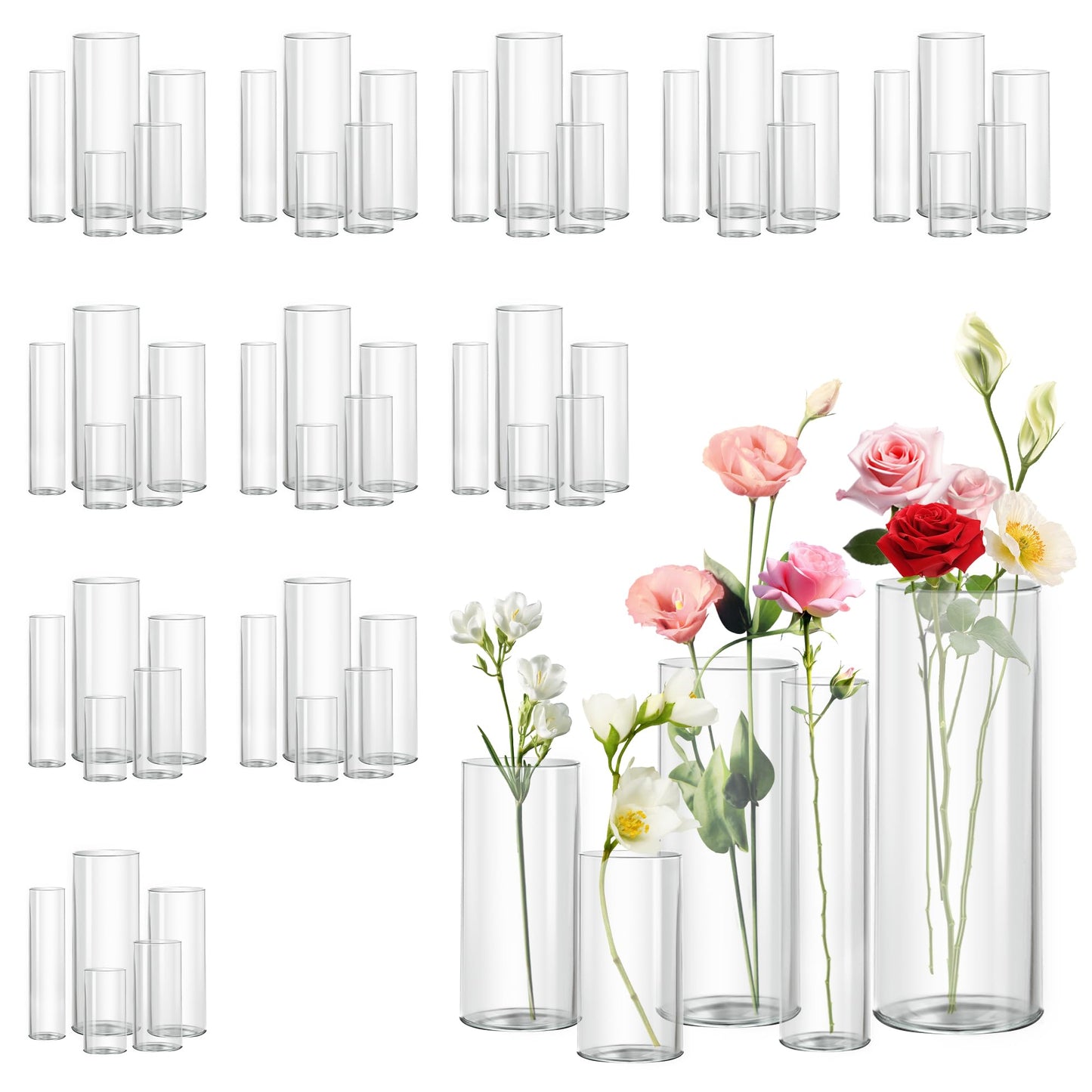 Glass Cylinder Vase Set of 18 for Centerpieces, 4,4.7,6 inch Tall Clear Vase Floating Candle Holder for Wedding Table Home Décor and Party