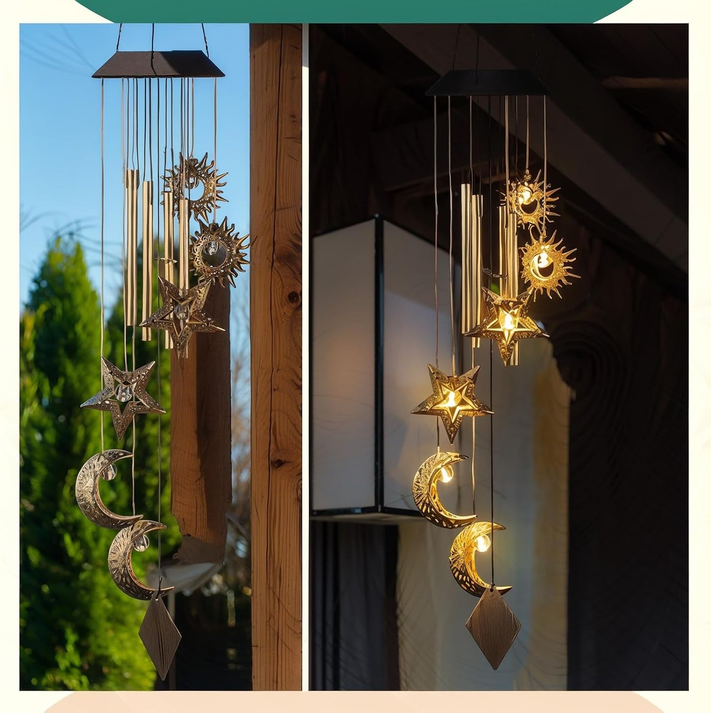 Colingmill Solar Wind Chimes for Outside,Sun Moon Star,Warm Lights