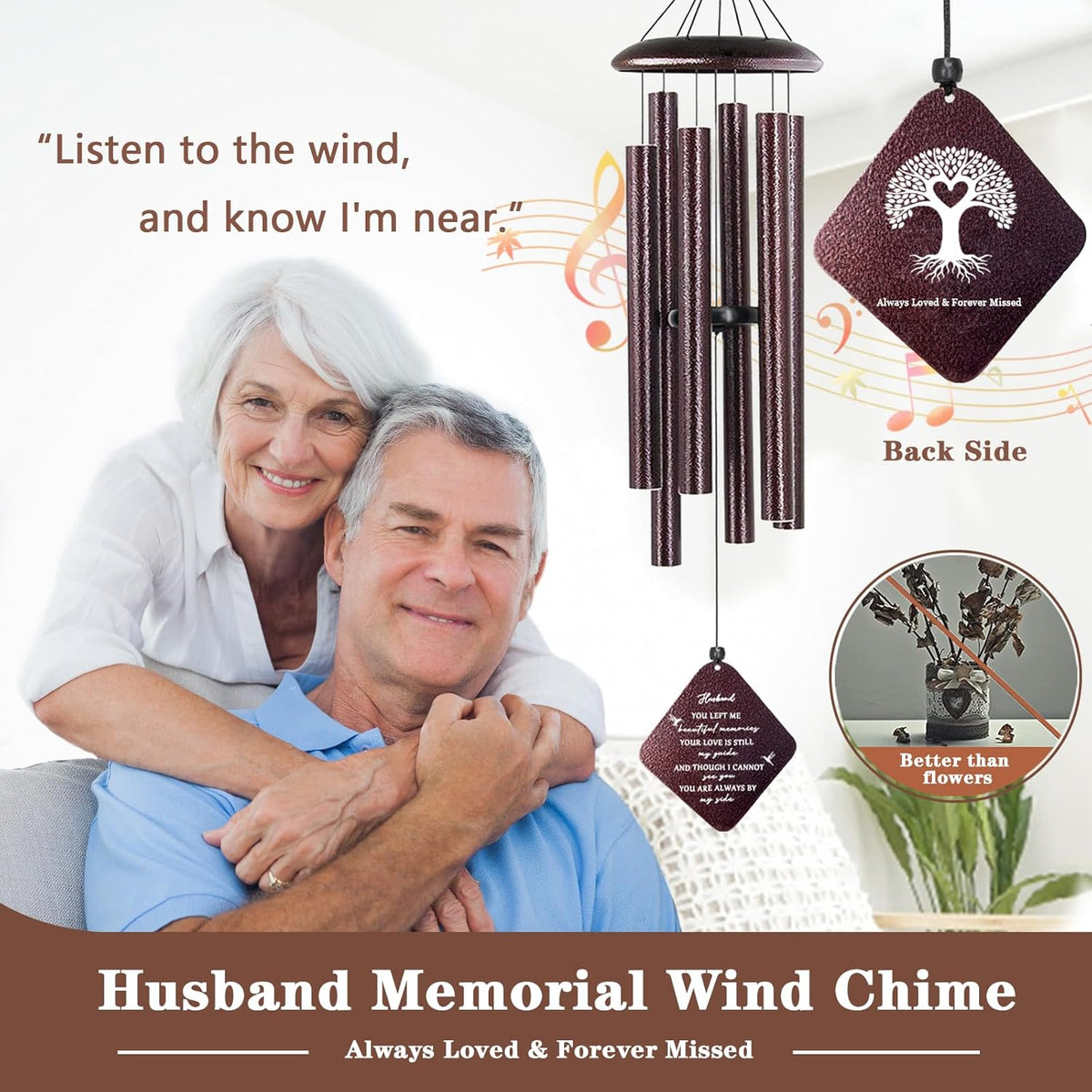 Memorial Gifts for Loss of Husband - 32" Sympathy Wind Chimes, Remembrance/Bereavement Gift