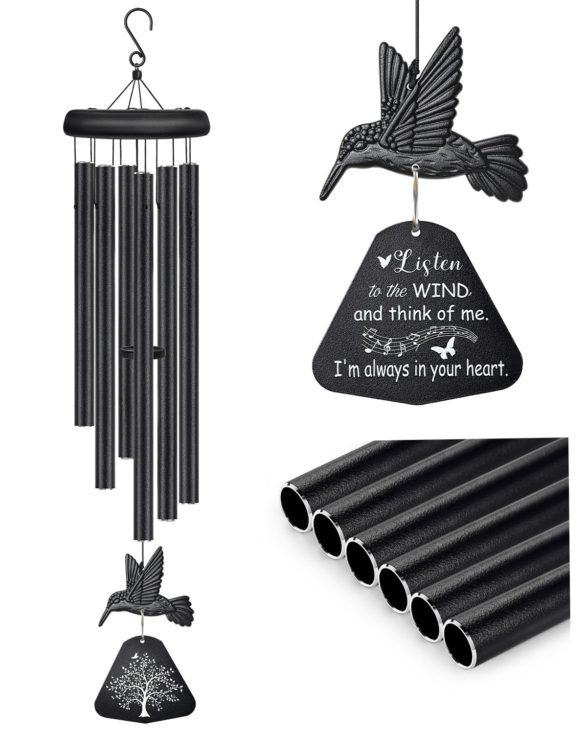 Memorial Wind Chimes with Hummingbird,Sympathy Gifts for Loss of Loved One,Windchimes in memory of a loved one prime,Condolences Remembrance Bereavement Funeral gift