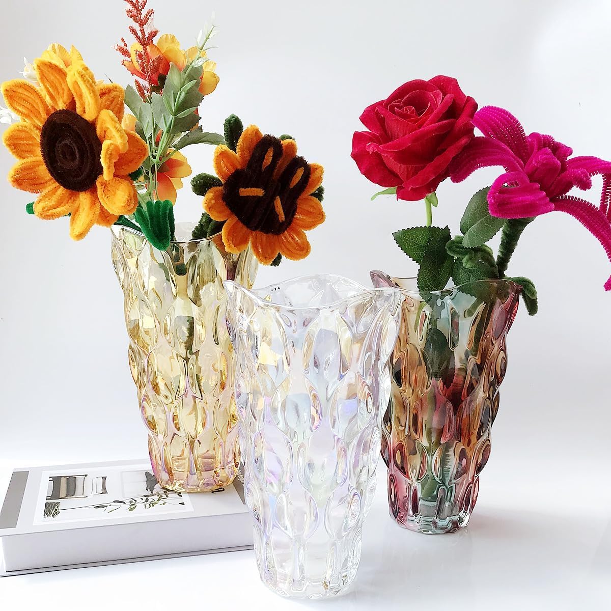Heavy Glass Flower Vase Thickened 3.5lb 9.5inch Sparkle vase Bohemian Style, for Centerpieces,Wedding,Perfect Home Decor (Sparkle)