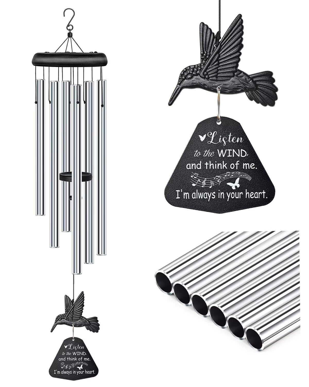 Memorial Wind Chimes with Hummingbird,Sympathy Gifts for Loss of Loved One,Windchimes in memory of a loved one prime,Condolences Remembrance Bereavement Funeral gift