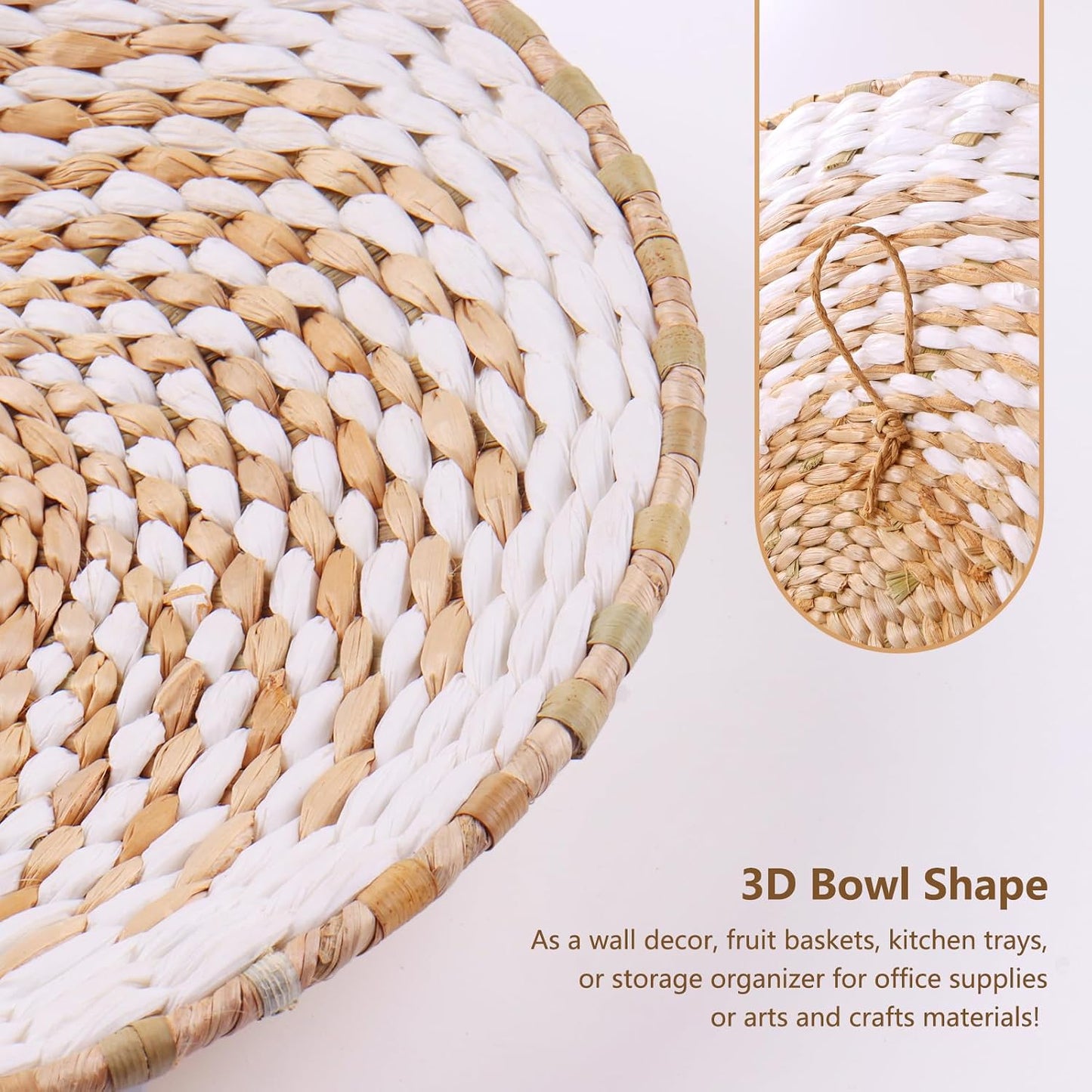 9 Pack Boho Wall Basket Set, hanging Woven Wall Basket Decor, Seagrass Rattan Wicker Boho Wall Decor, Eco-Friendly Round Art for Farmhouse Bedroom Living Room Display Table Settings Kitchen Home