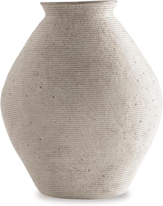 Signature Design by Ashley 12-Inch Ribbed Resin Decorative Vase, Tan Finish