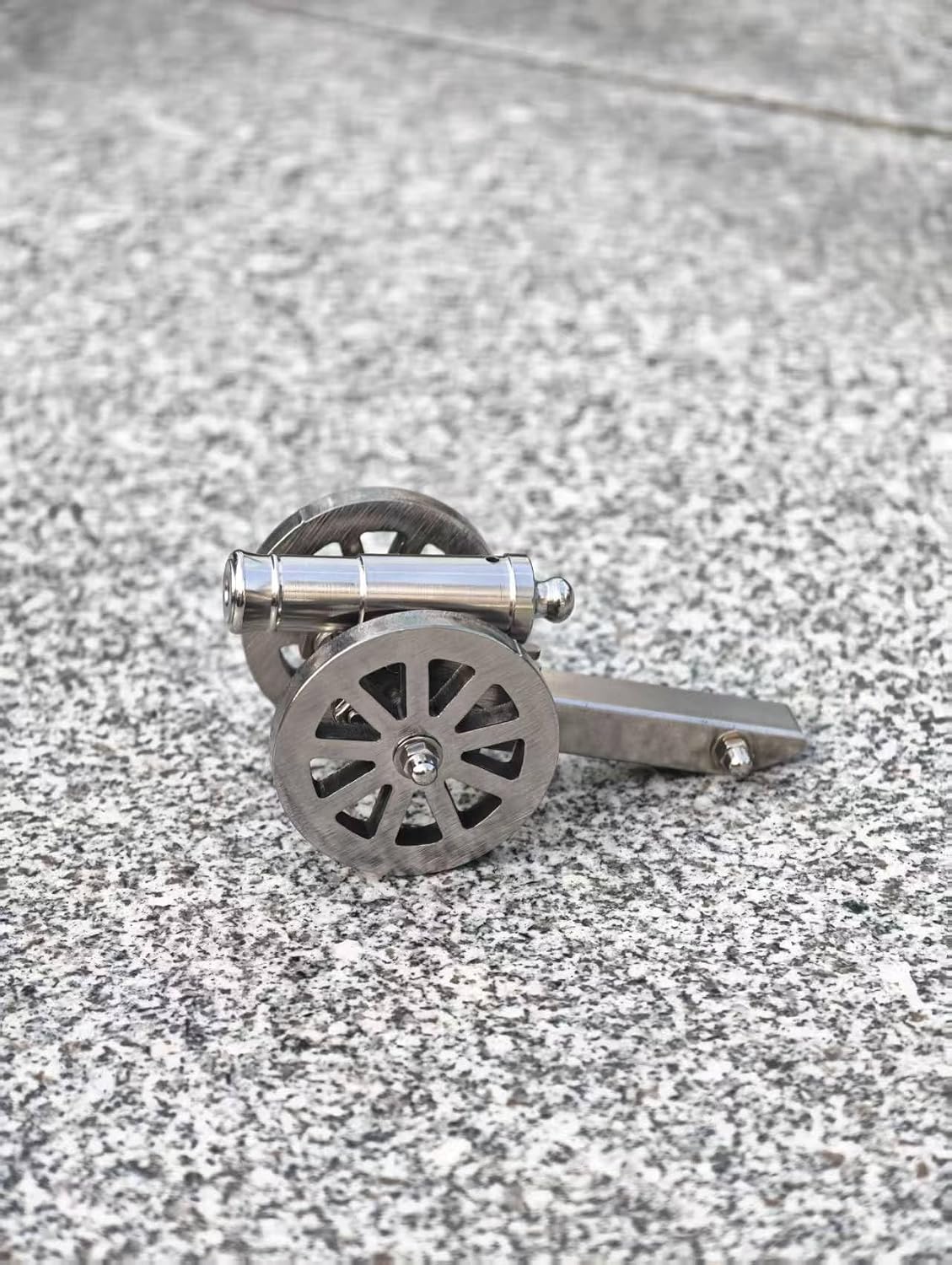 TIETHEKNOT Mini Napoleon Cannon Model, 304 Stainless Steel & Wood, Vintage Desktop Ornament, Handcrafted Collection, Christmas Birthday Gift for Men (Full Stainless Steel)