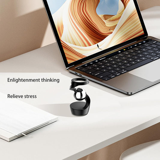Kinetic Desk Toy Levitating Spinning Gyroscope, Silent Dual Bearing Metal Fidget Spinner, Aluminum Alloy Stress Relief Desktop Ornament, Anxiety Relief Office Gift for Adults ADHD(Black-Silver Ball)