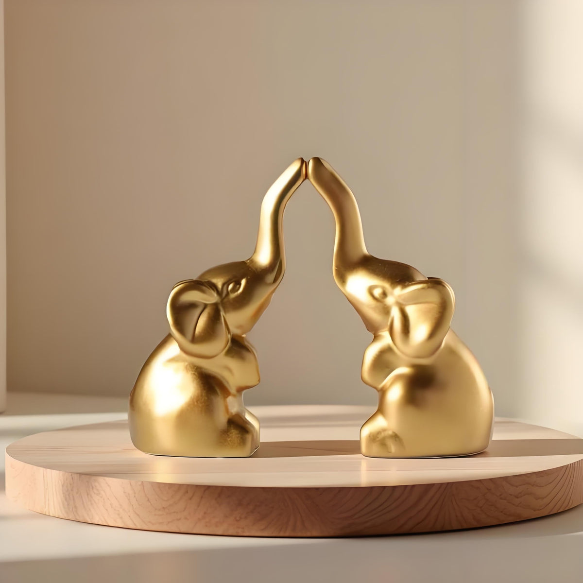 Elephant Statue Home Decor,Modern Style Figurines,Sculpture for Living Room Office Desktop Bookshelf,Ceramics Gold Elephant Ornaments for Mothers Day.Father's Day, Christmas-2PCS