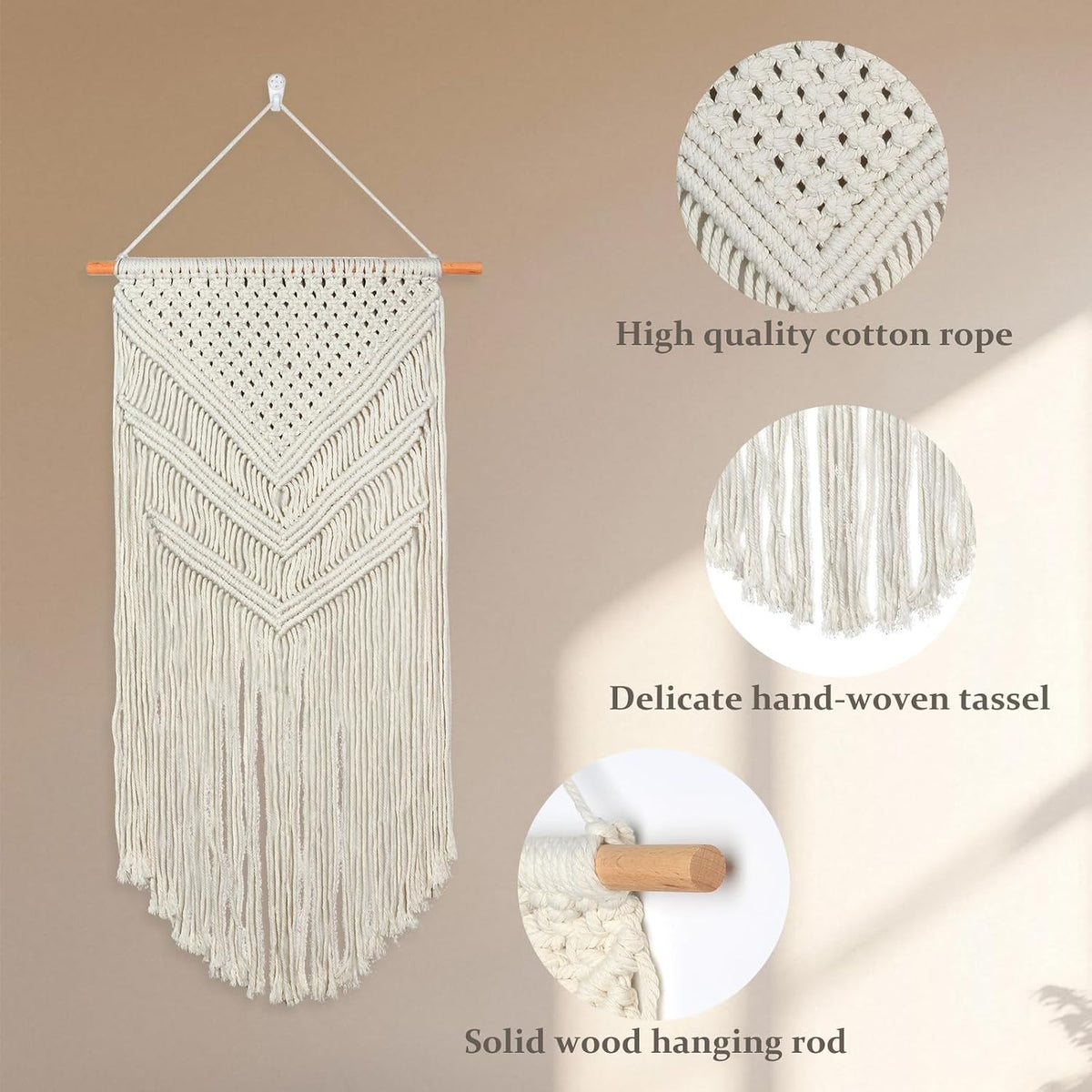 JONKASIPA Macrame Woven Wall Hanging, Bohemian Tassel Decor