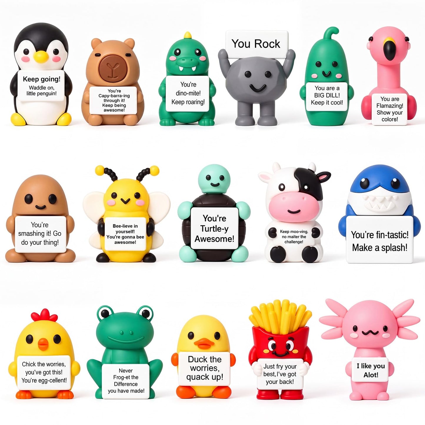 Gejoy 16 Pcs Mini Rubber You Rock Toys Mini Positive Figures Gifts, Novel