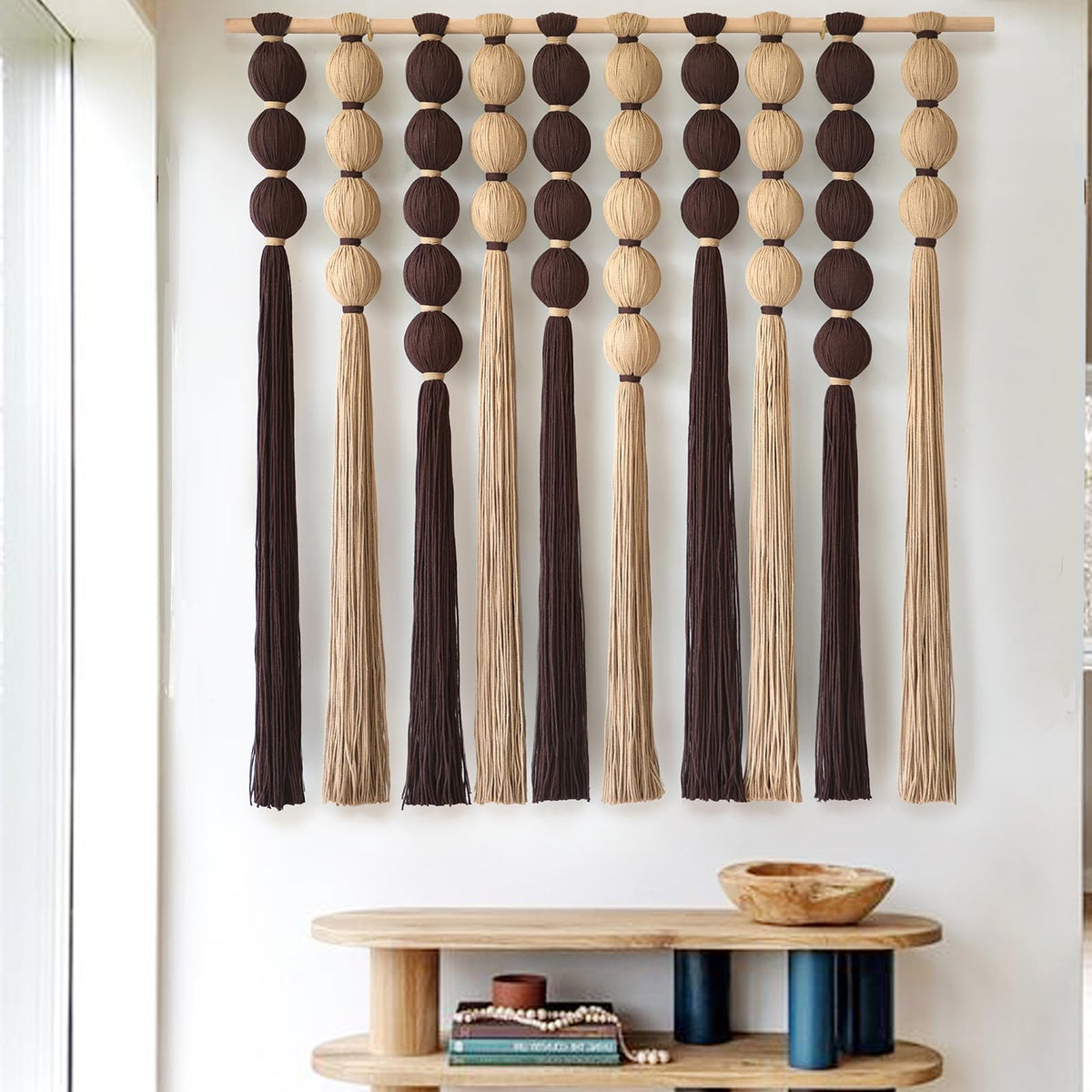 Macrame Wall Hanging Ball Tassels Boho Woven Wall Decor Handmade 27"W*39"L