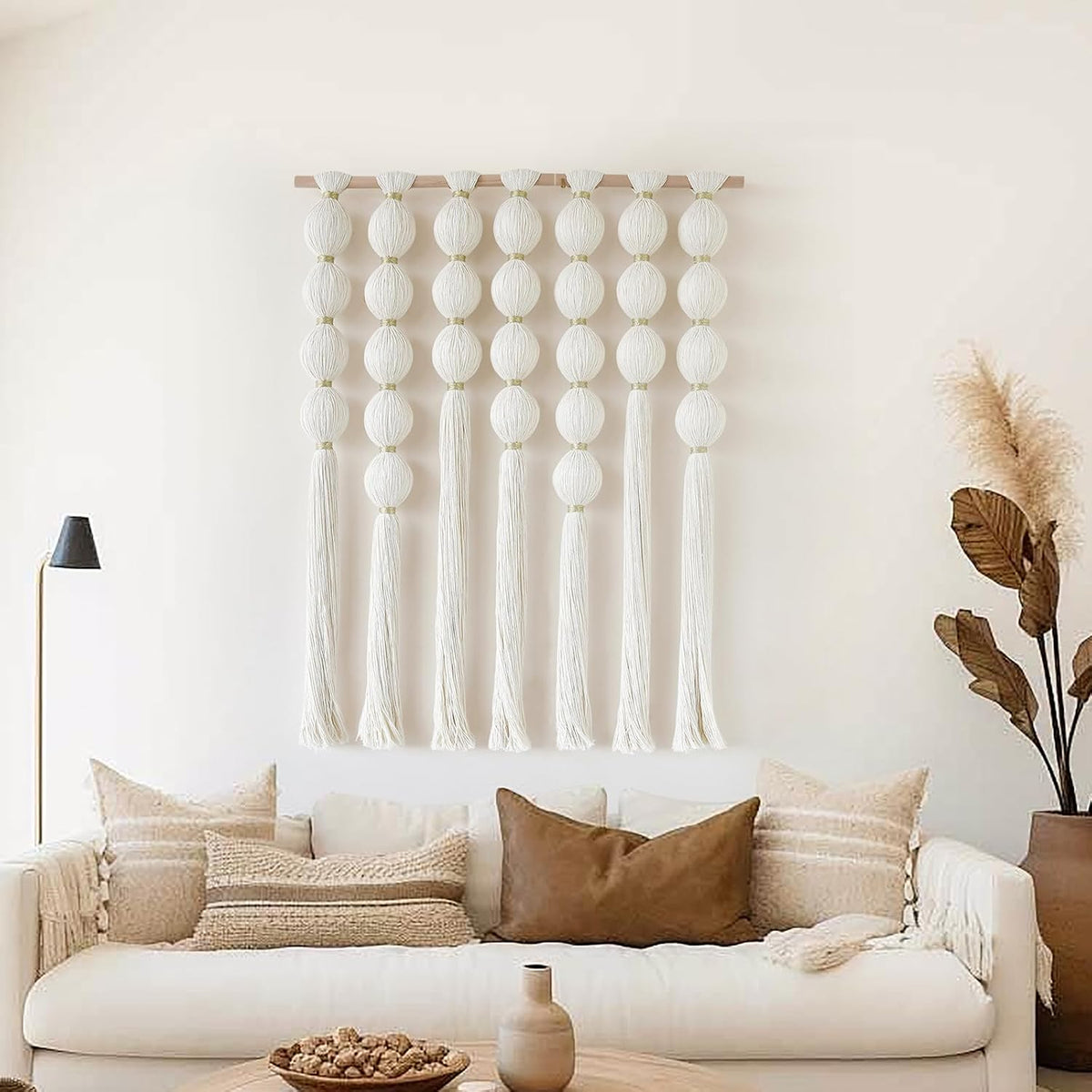 Macrame Wall Hanging Ball Tassels Boho Woven Wall Decor Handmade 27"W*39"L