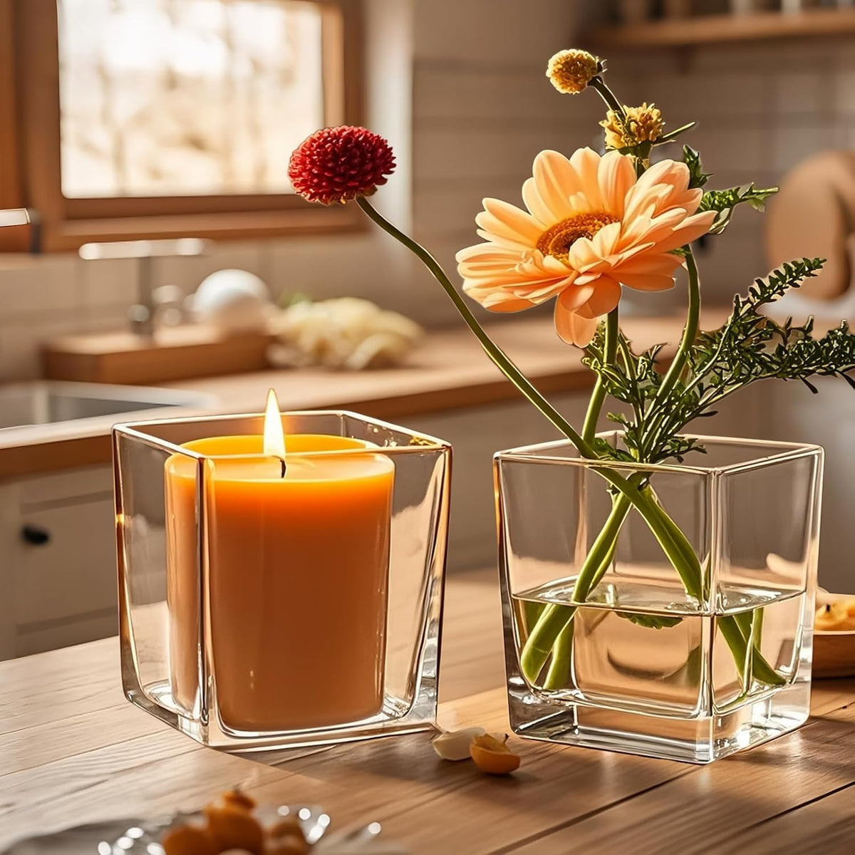 CONNOO 6 Pack 5" x 5" x 5" Clear Square Glass Vase for Centerpieces