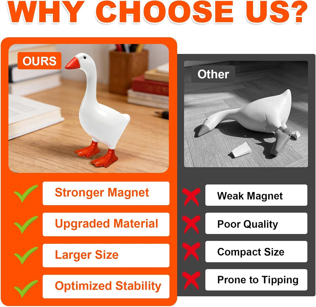 Desk Goose 7 Inches – Magnetic Goose Key Holder for Desktop, Cute Resin Goose Figurine with Strong Magnet Beak, Funny Animal Desk Ornament & Mini Desk Goose for Office & Home