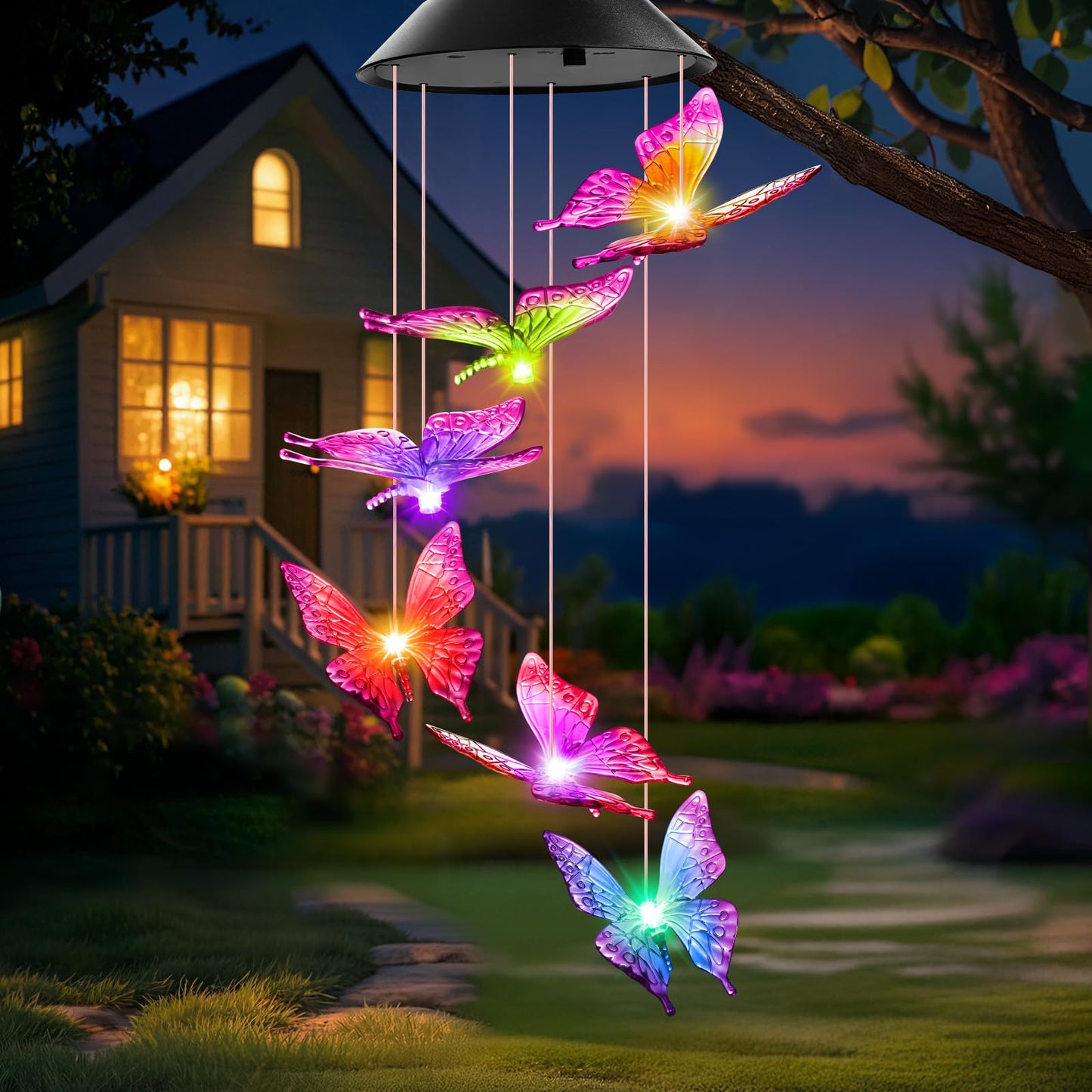 Winzwon Solar Wind Chimes, Christmas Gardening Hummingbird Gifts for Women