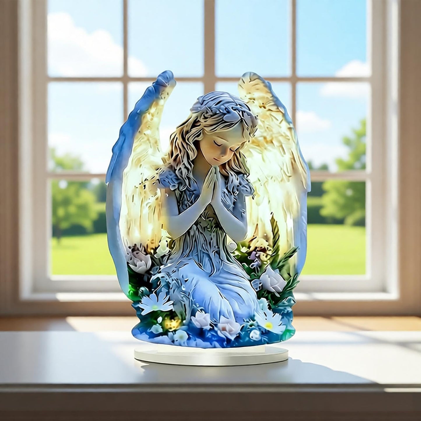 Desktop Ornament, Acrylic Fairy Tabletop Decoration, 2D Flat Elf Desktop Art Statue, Creative Decoration for Home Table Top Bedroom Living Room Study Room Office Decor (Blue-Cat)