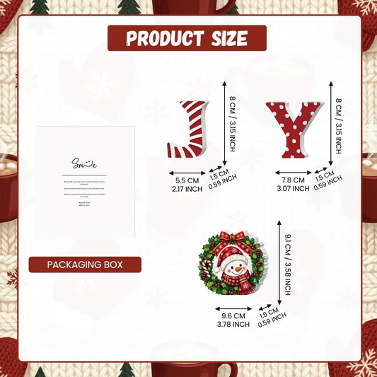 Smile Christmas Joy Wooden Tiered Tray Decor Snowman Wreath Letter Sign Winter Desktop Table Ornament Set