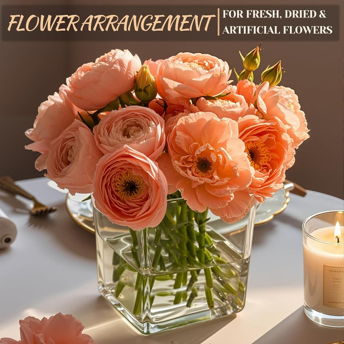 CONNOO 6 Pack 5" x 5" x 5" Clear Square Glass Vase for Centerpieces