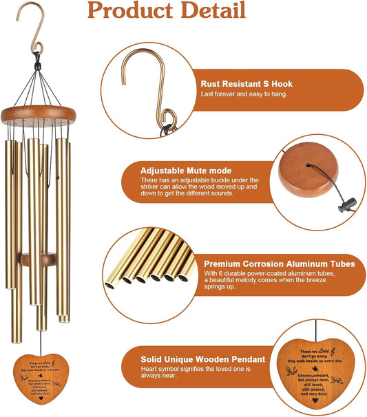 Memorial Wind Chimes, 37" Large Outdoor Wind Chimes for Loss of Loved One, Meaningful Sympathy Gifts in Memory of Father, Mother or a Loved One