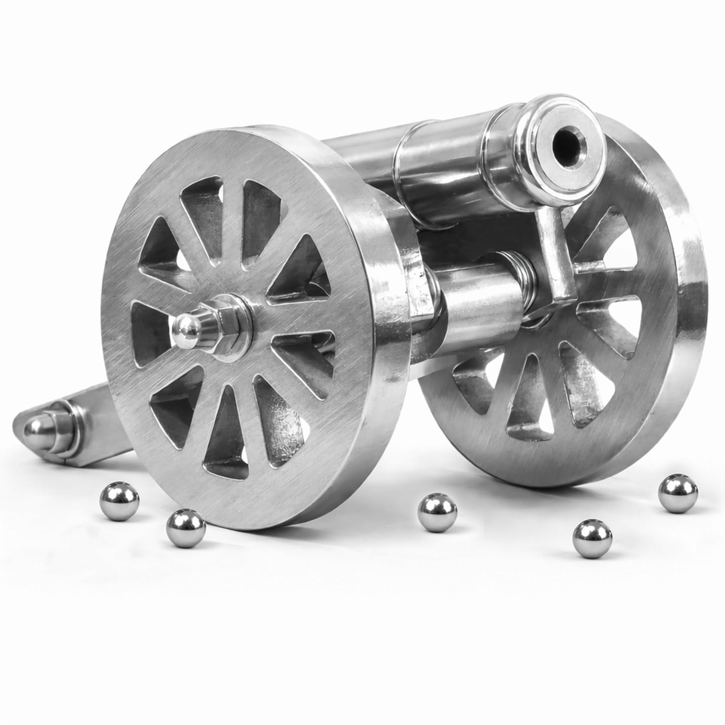TIETHEKNOT Mini Napoleon Cannon Model, 304 Stainless Steel & Wood, Vintage Desktop Ornament, Handcrafted Collection, Christmas Birthday Gift for Men (Full Stainless Steel)